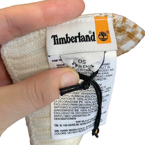 Timberland FabFitFun Buffalo Plaid Ribbed Scarf NWT OS Brown Orange Acrylic - Picture 4 of 5
